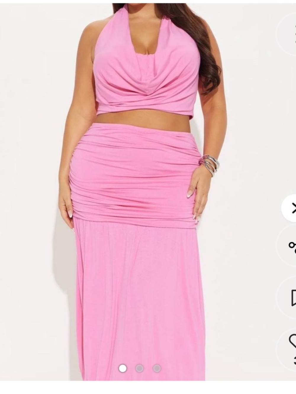 Fashion Nova Bubblegum Pink Ruched Maxi Skirt set with halter top